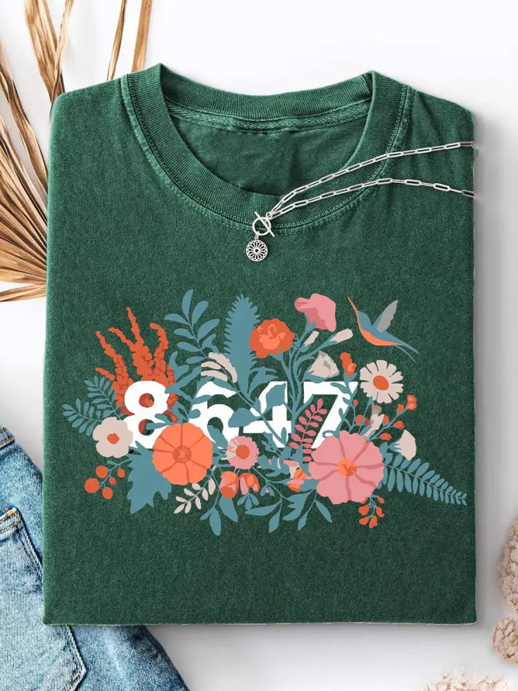 Women’s 8647 Floral Print Casual T-shirt Green / S