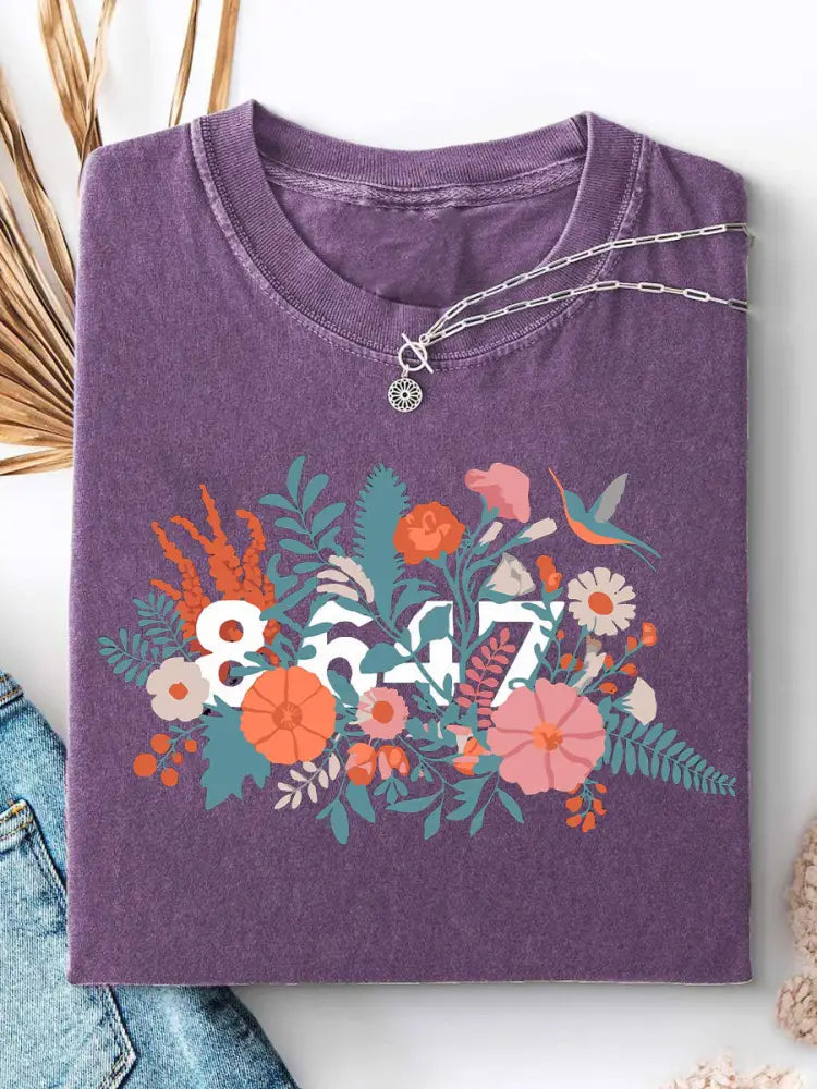 Women’s 8647 Floral Print Casual T-shirt Purple / S