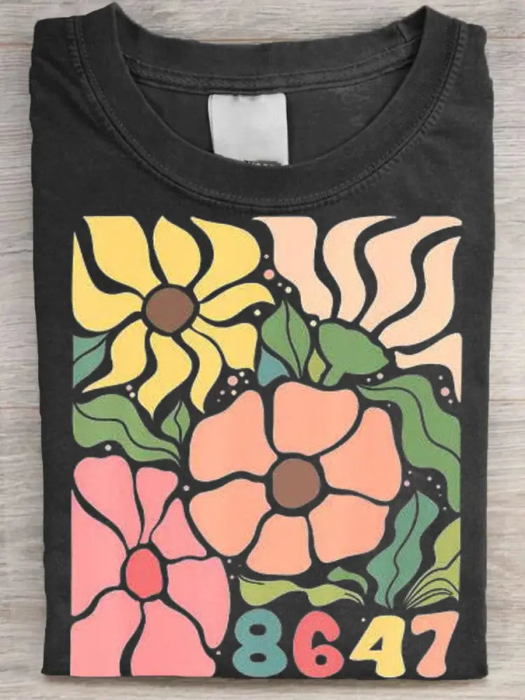 Women’s 8647 floral print T-shirt Black / S