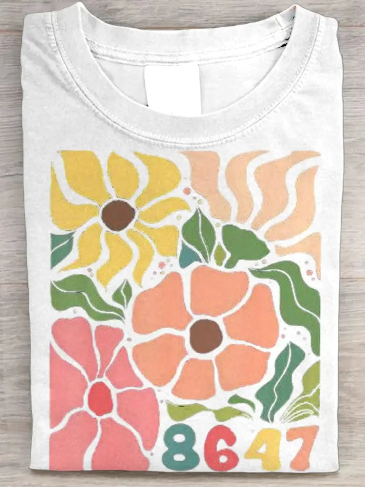 Women’s 8647 floral print T-shirt White / S