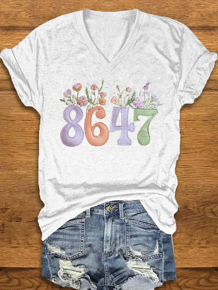 Women’s 8647 floral print T-shirt White / S