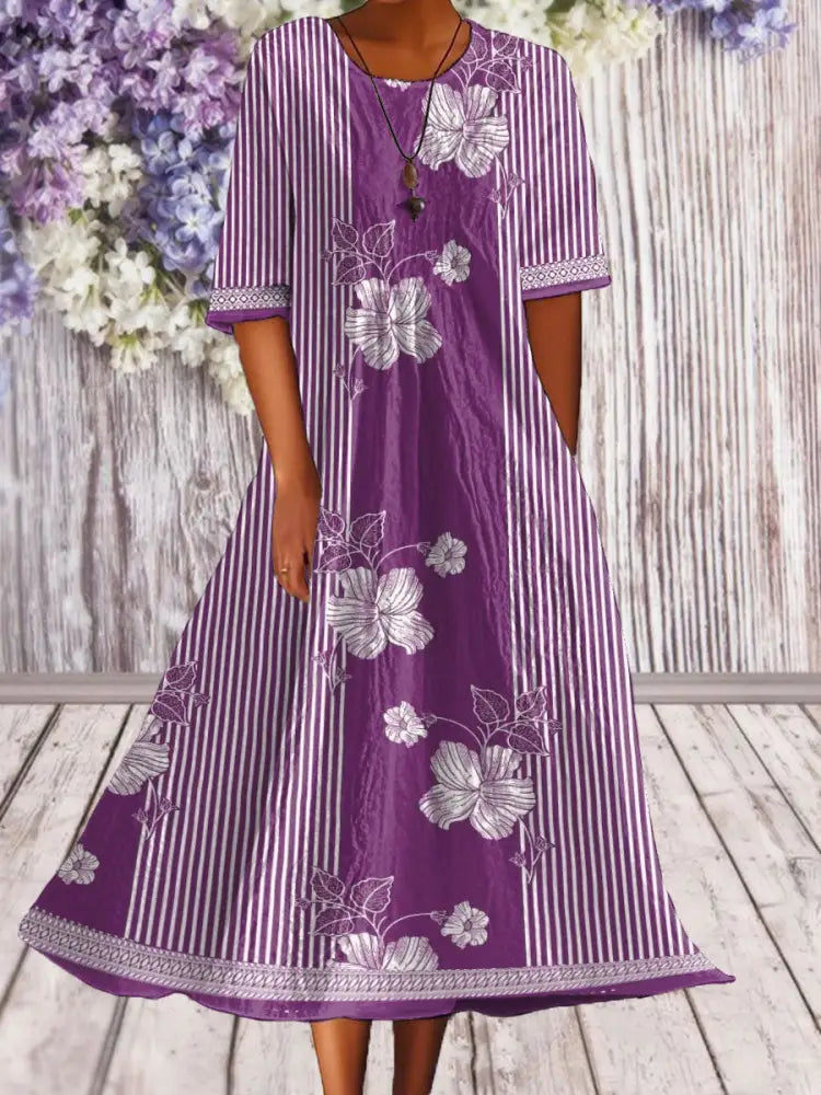 Women’s Alzheimer’s Awareness Purple Floral Pansy Printed Dress Purple / S
