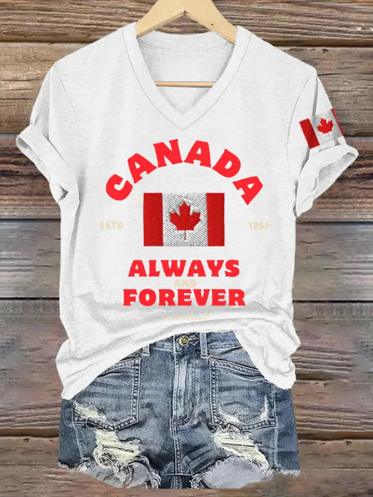 Women’s Canada Always And Forever V-Neck Tee White / S