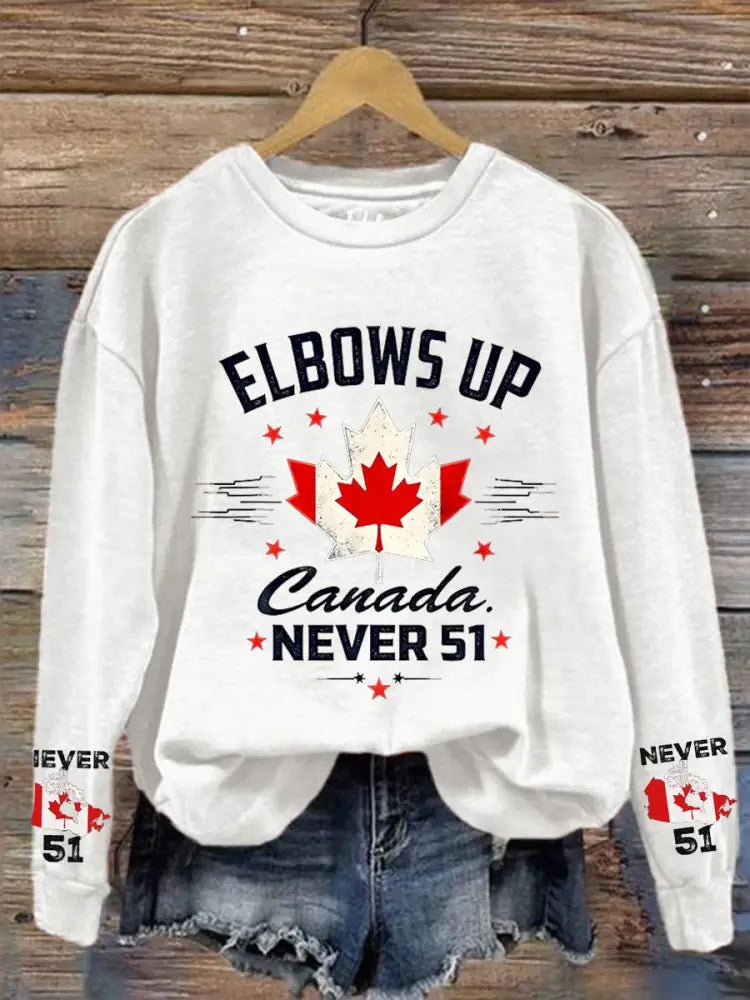Women’s Canada Elbows Up Never 51 Printed Sweatshirt White / S