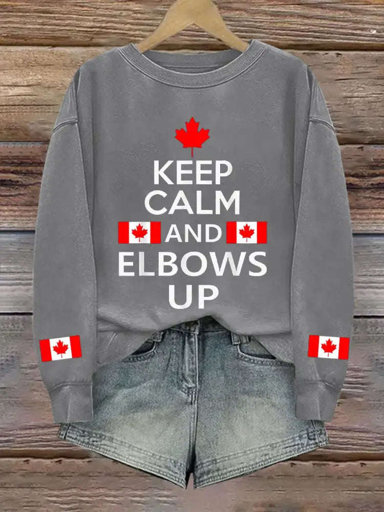 Women’s Canada Keep Calm And Elbows Up Printed Sweatshirt Light Gray / S