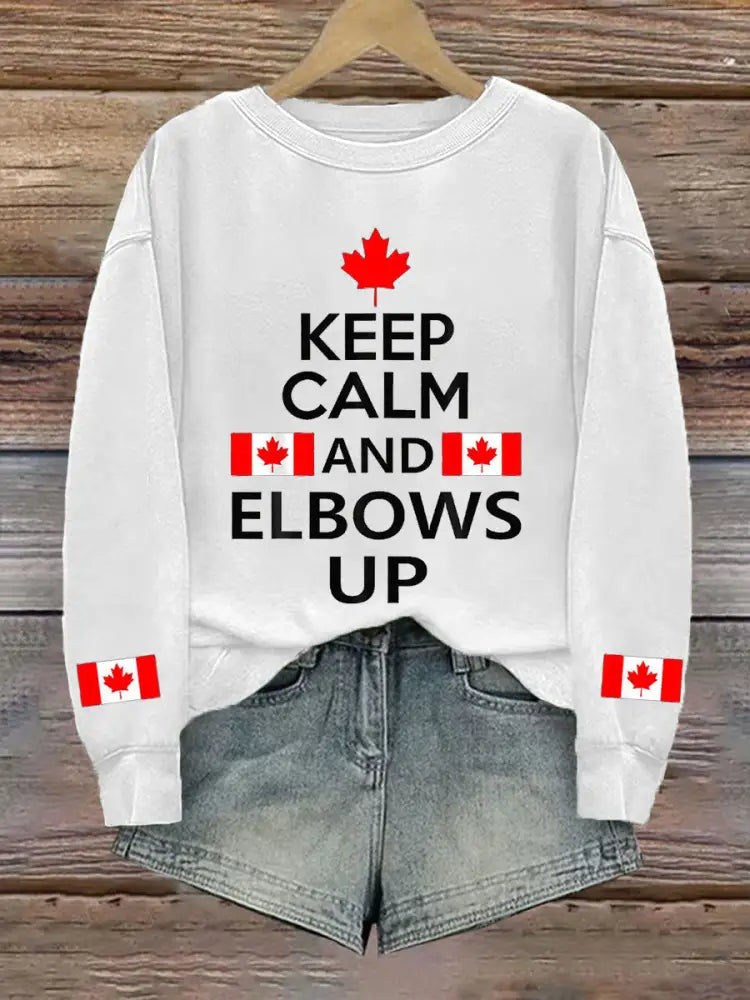 Women’s Canada Keep Calm And Elbows Up Printed Sweatshirt White / 2XL