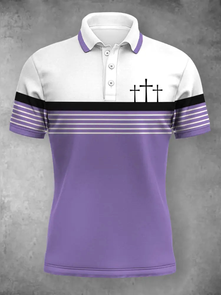 Women’s Cross Faith Stripes Print Casual Polo Purple / S