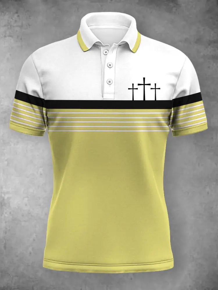 Women’s Cross Faith Stripes Print Casual Polo Yellow / S
