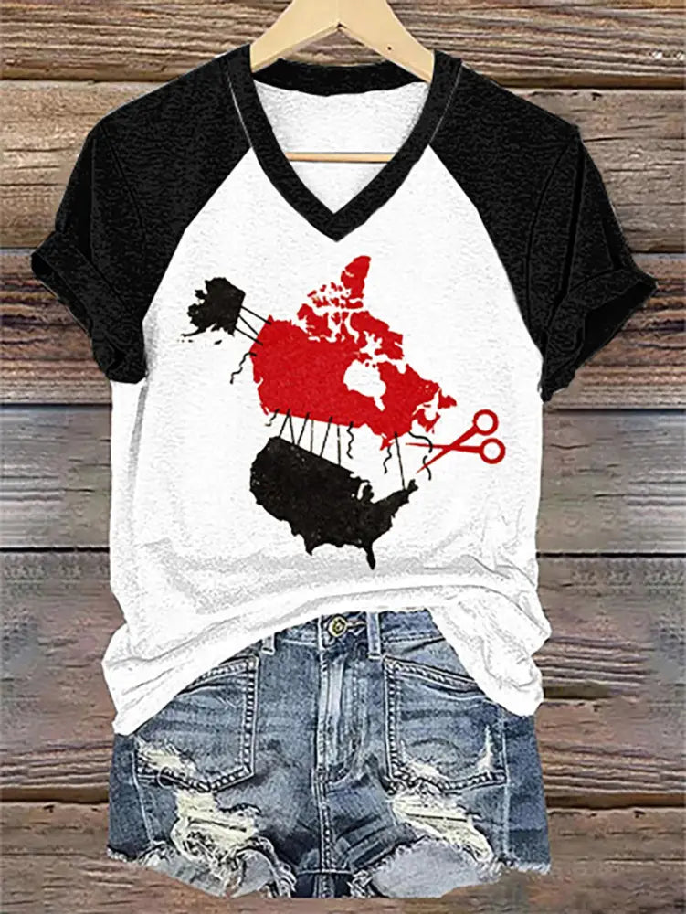 Women’s Don’t Mess With Canada Print V-Neck Short Sleeve T-Shirt Black / S