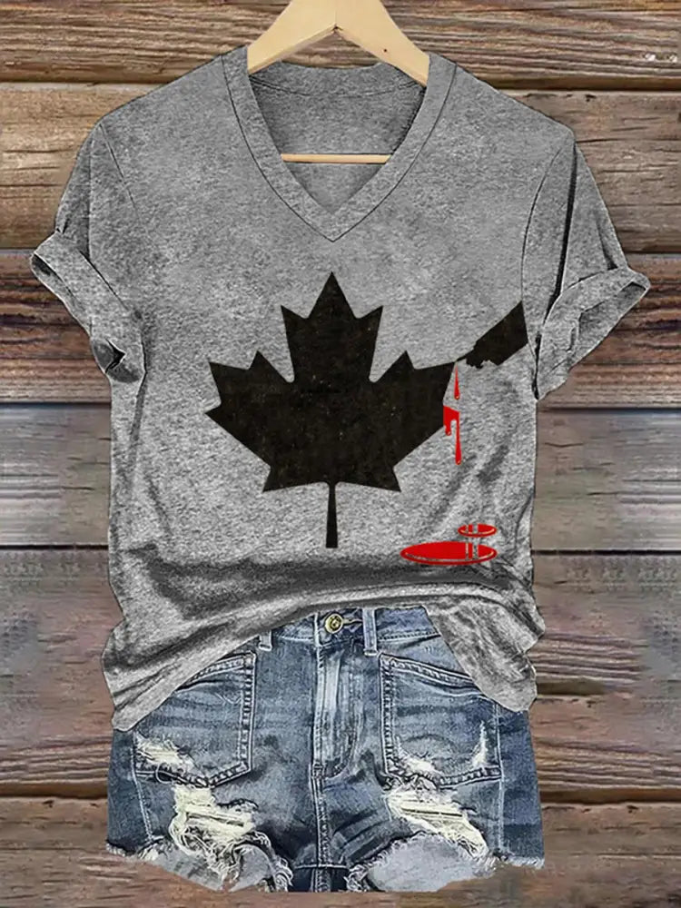 Women’s Don’t Mess With Canada Print V-Neck Short Sleeve T-Shirt Light Gray / S