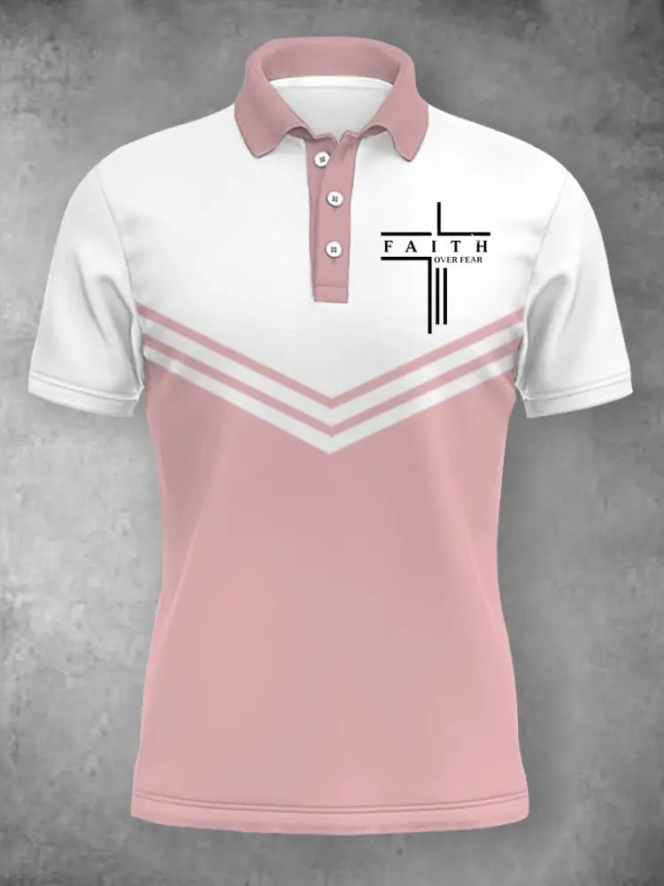 Women’s Faith Over Fear Three Buttons Short Sleeve Polo Light Pink / S