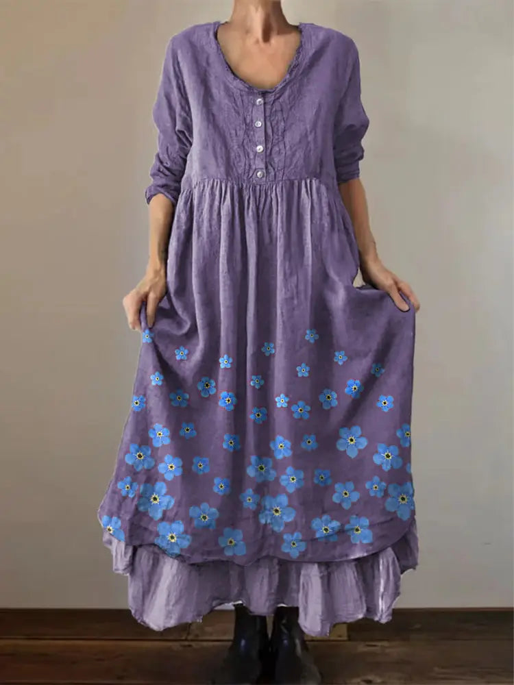 Women’s Forget-Me-Not Print Purple Alzheimer’s Awareness Support Dress Lavender / S