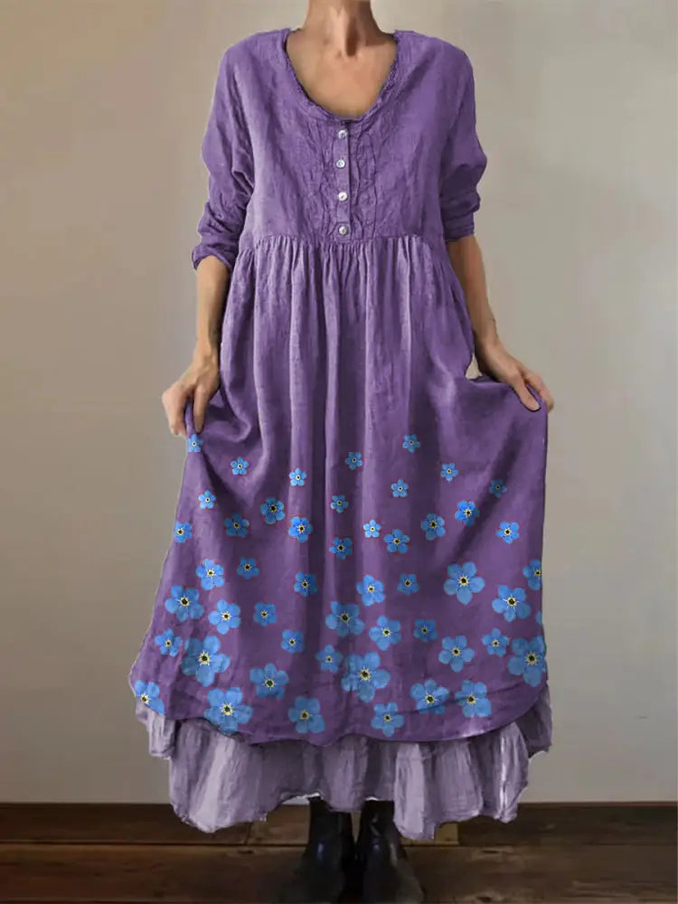 Women’s Forget-Me-Not Print Purple Alzheimer’s Awareness Support Dress Purple / S