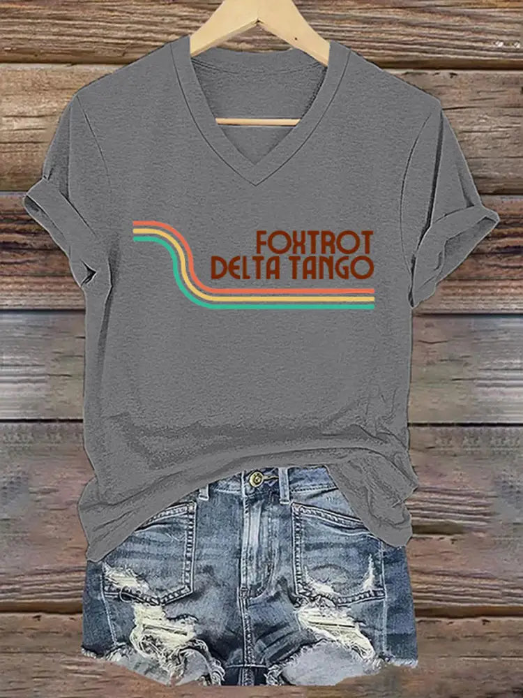 Women’s Foxtrot Delta Tango Print V-Neck T-Shirt Light Gray / S