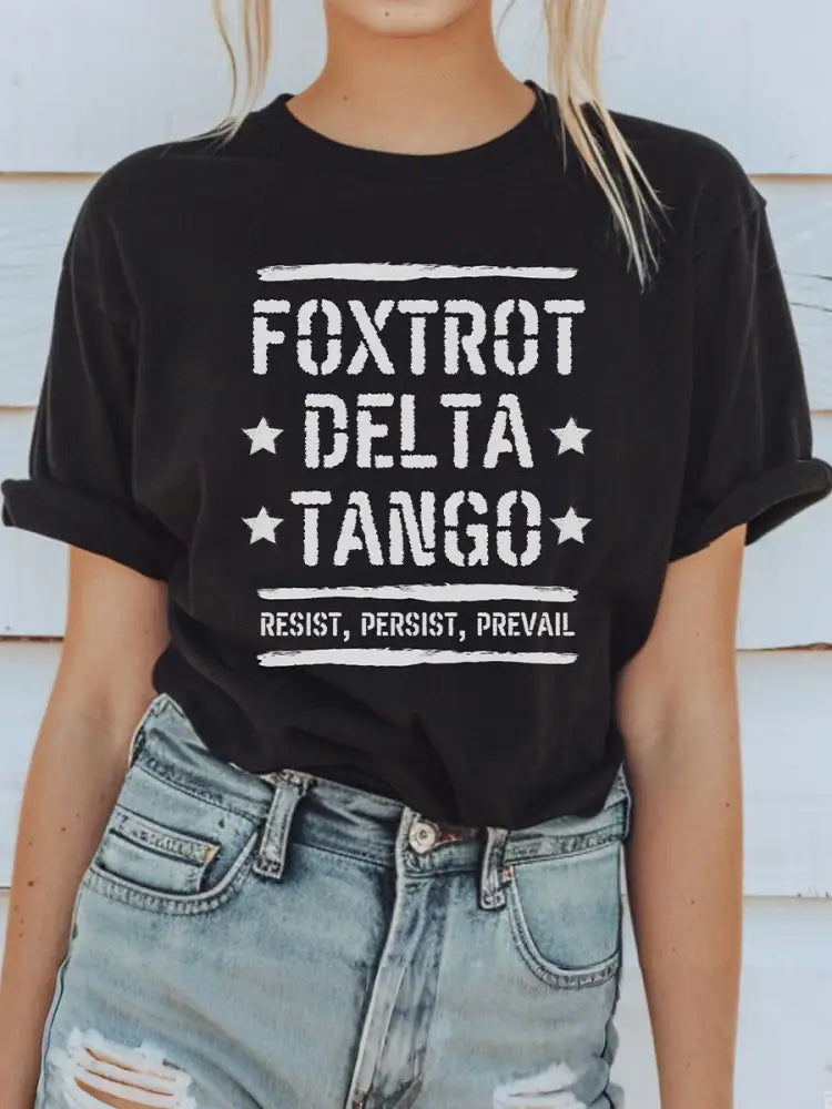 Women’s Foxtrot delta tango resist persist advance T-shirt Black / S