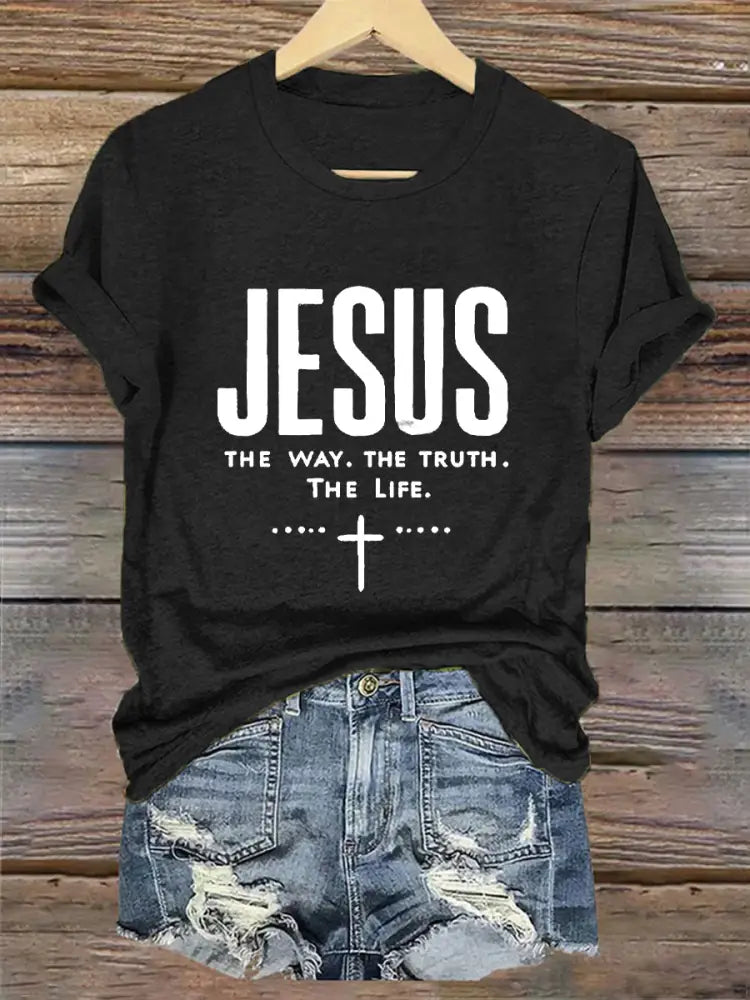 Women’s Jesus The Way The Truth The Life Printed Casual Short Sleeve T-Shirt Black / S