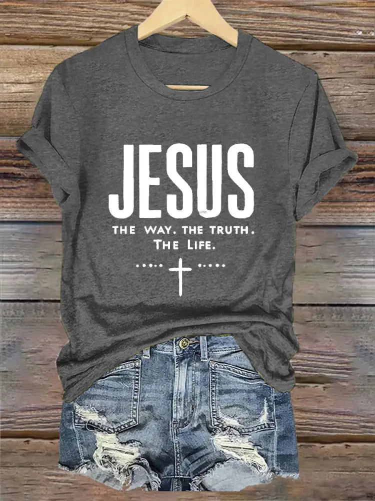 Women’s Jesus The Way The Truth The Life Printed Casual Short Sleeve T-Shirt Dark Gray / S
