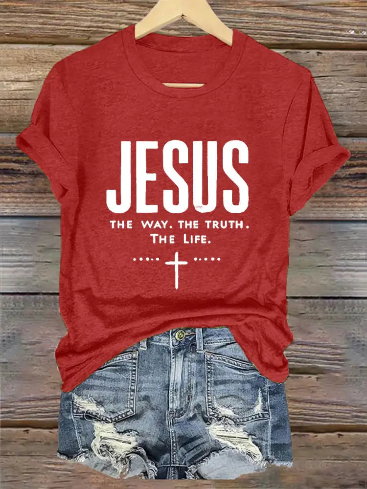Women’s Jesus The Way The Truth The Life Printed Casual Short Sleeve T-Shirt Red / S