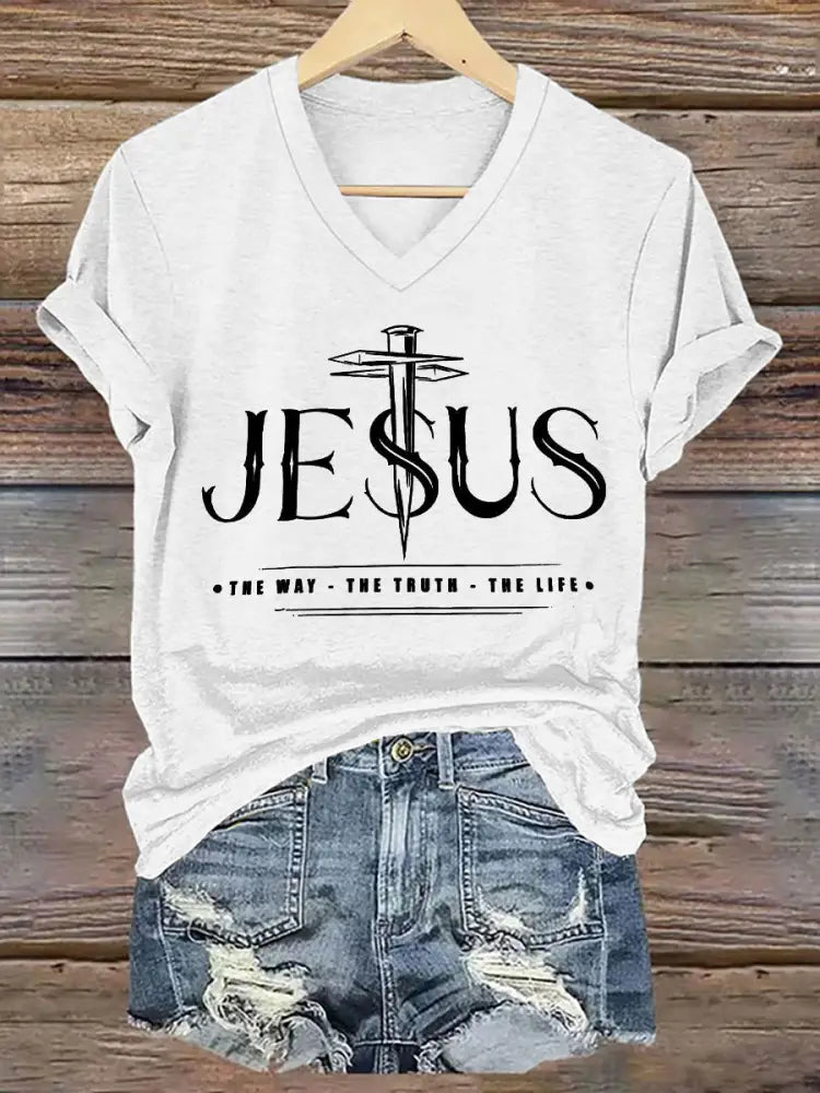 Women’s Jesus The Way The Truth The Life Printed Casual Short Sleeve T-Shirt White / S