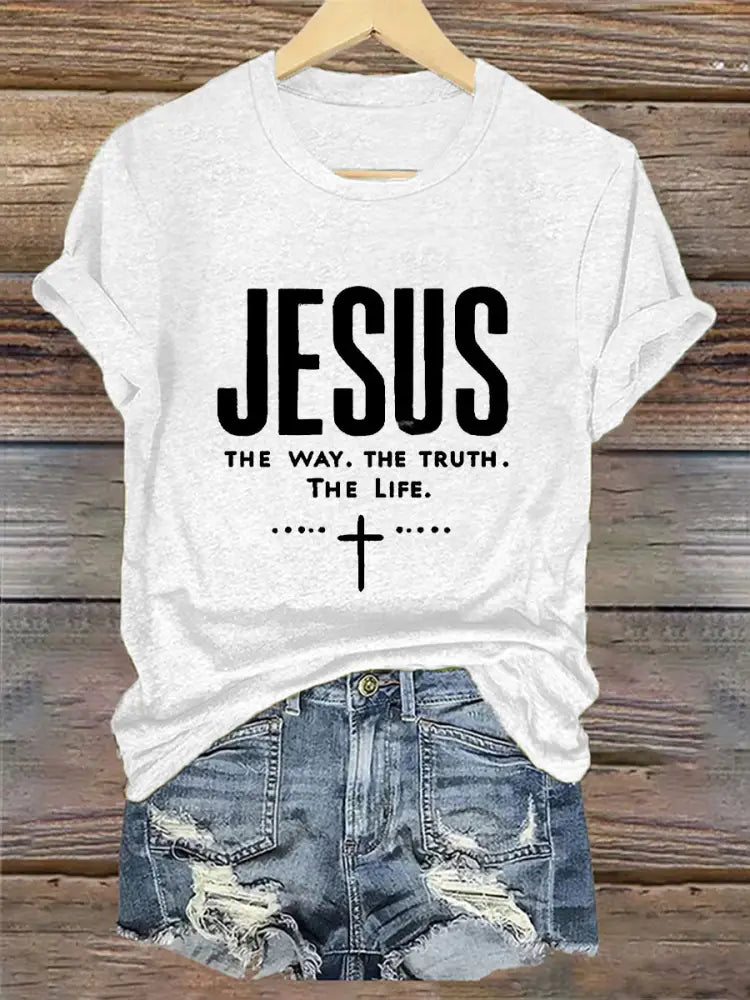 Women’s Jesus The Way The Truth The Life Printed Casual Short Sleeve T-Shirt White / S