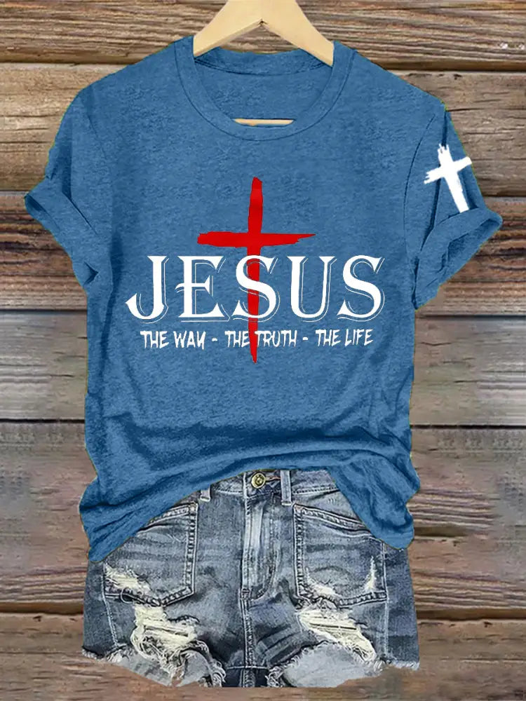 Women’s Jesus The Way The Truth The Life Short Sleeve T-Shirt Blue / S