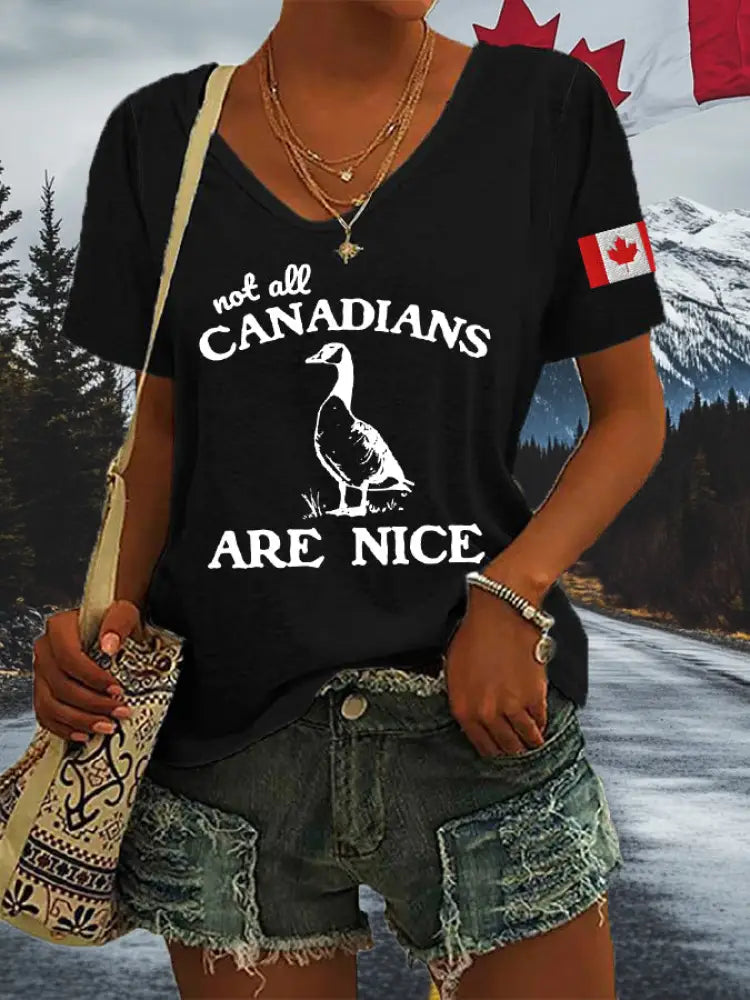 Women’s Not All Canadians Are Nice Defend Canada V-Neck Tee Black / S