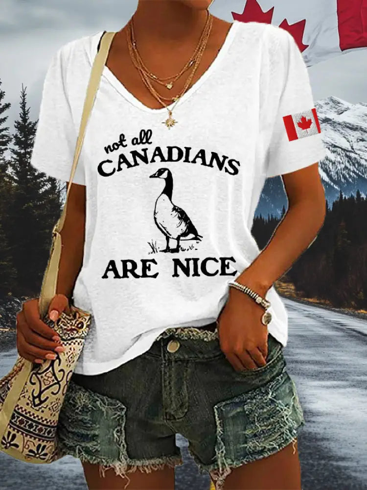 Women’s Not All Canadians Are Nice Defend Canada V-Neck Tee White / S