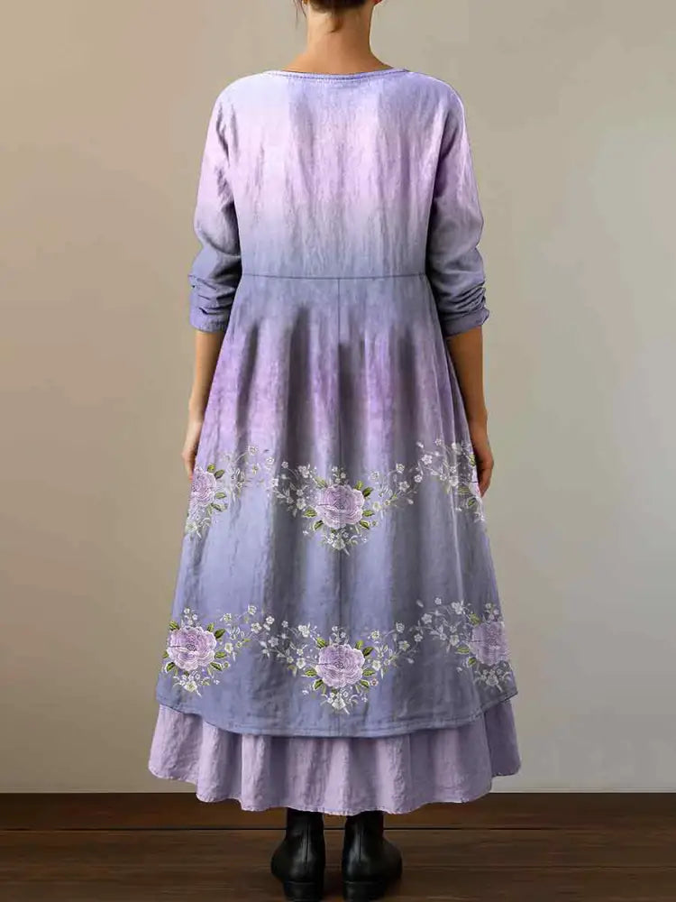 Women’s Purple Flowers Gradient Print Alzheimer’s Awareness Support Dress