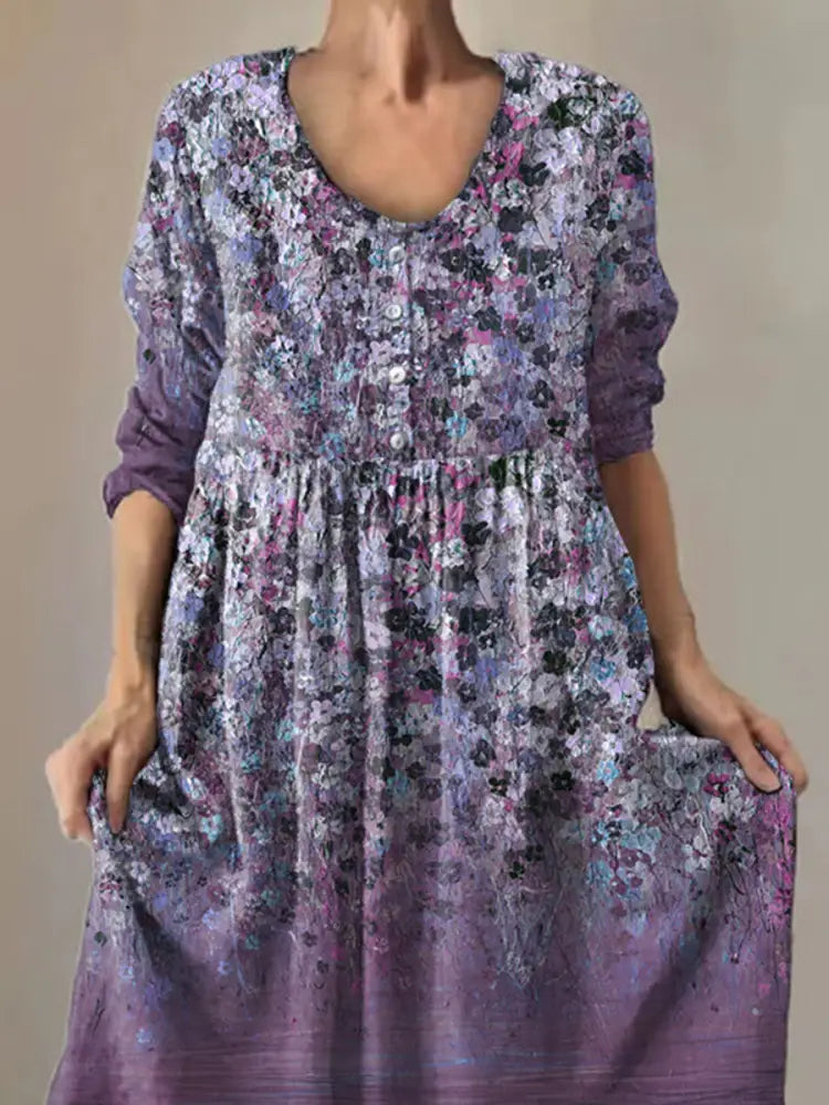 Women’s Purple Flowers Gradient Print Alzheimer’s Awareness Support Dress