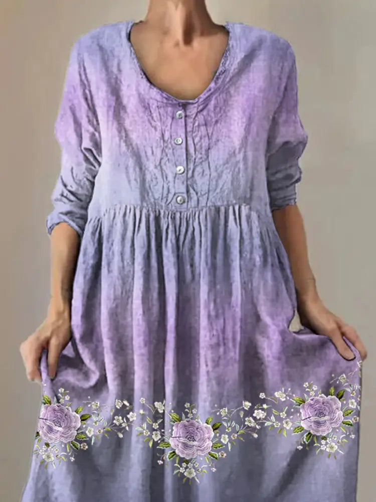 Women’s Purple Flowers Gradient Print Alzheimer’s Awareness Support Dress