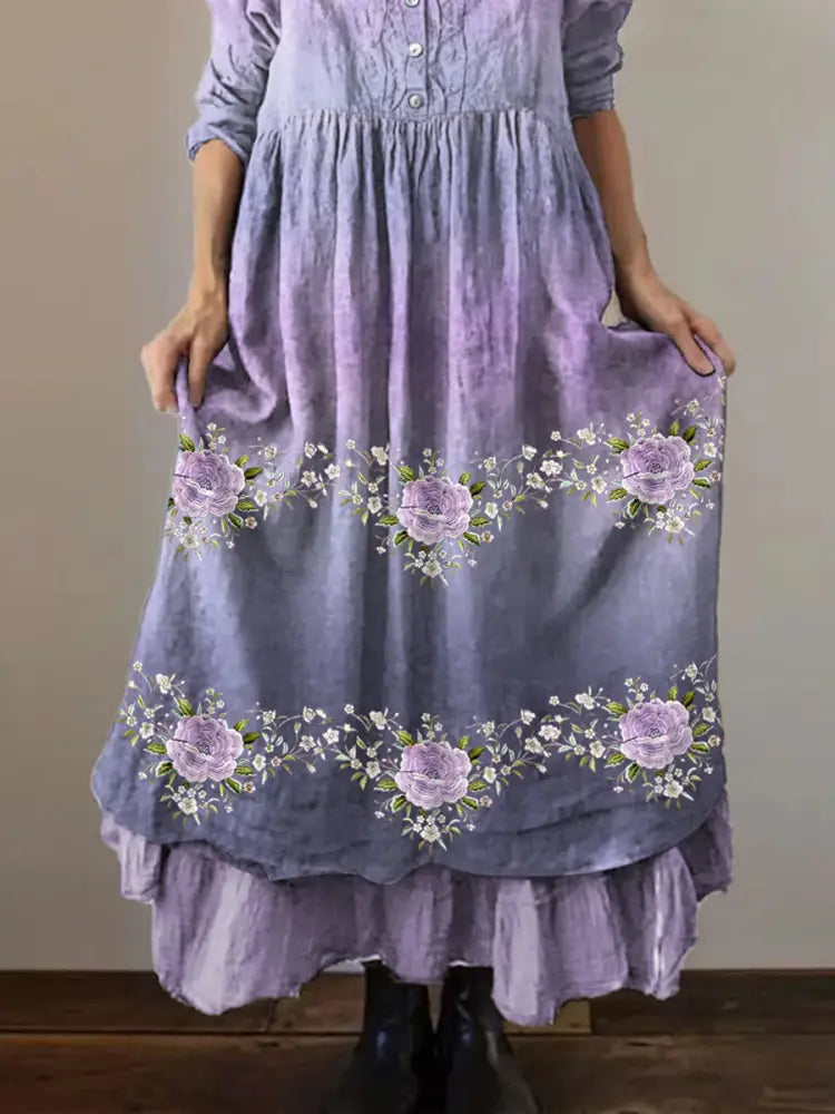 Women’s Purple Flowers Gradient Print Alzheimer’s Awareness Support Dress