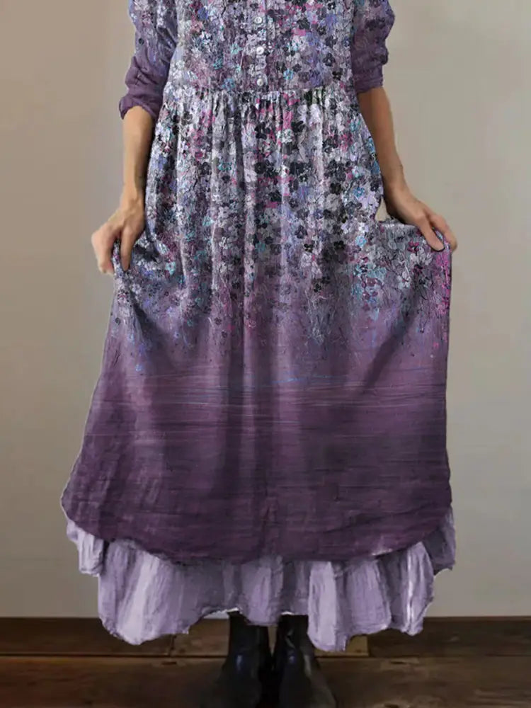 Women’s Purple Flowers Gradient Print Alzheimer’s Awareness Support Dress