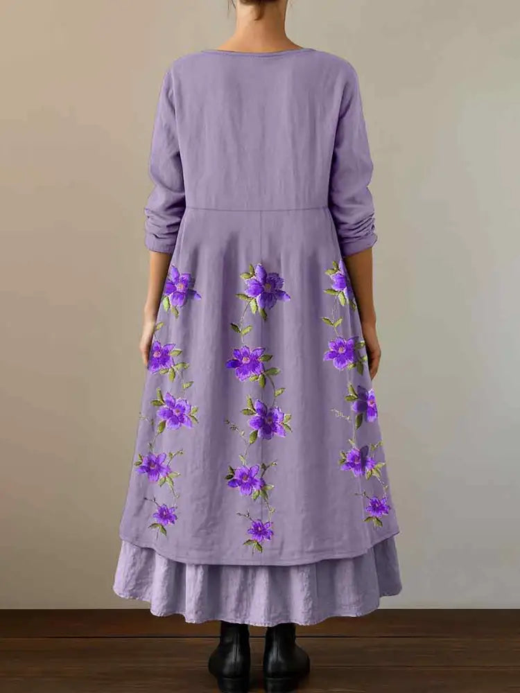 Women’s Purple Flowers Print Alzheimer’s Awareness Support Dress