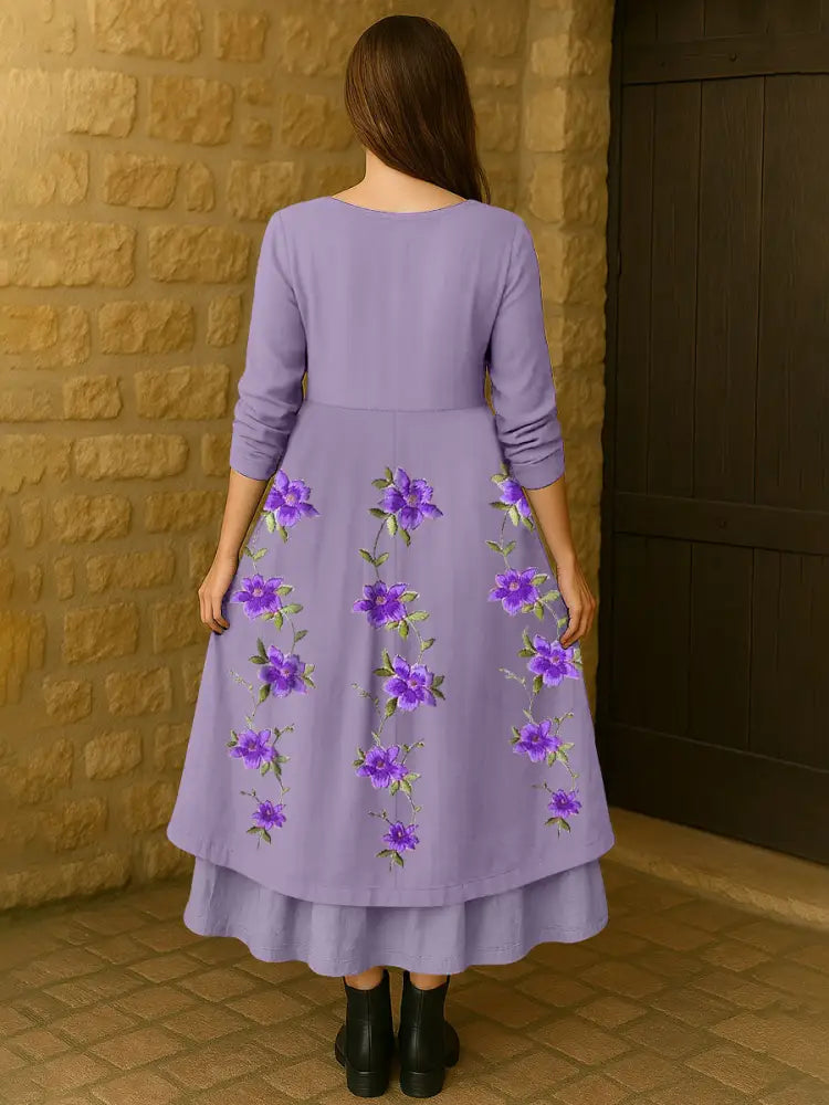 Women’s Purple Flowers Print Alzheimer’s Awareness Support Dress