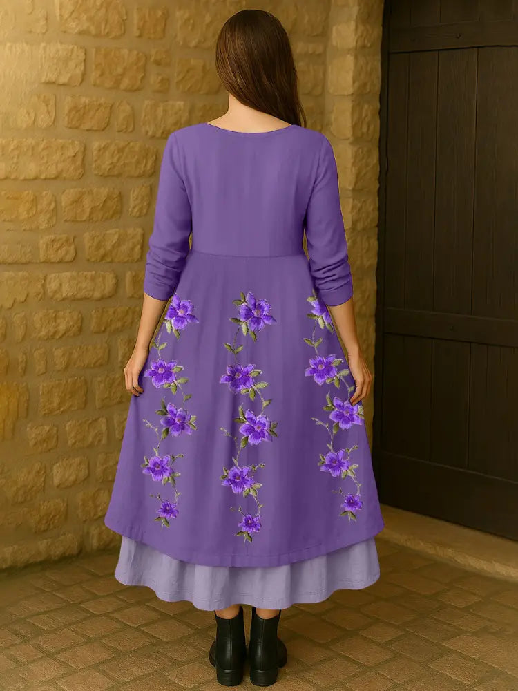 Women’s Purple Flowers Print Alzheimer’s Awareness Support Dress