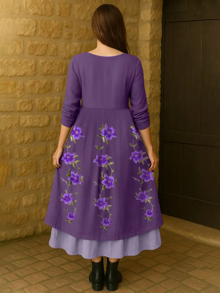 Women’s Purple Flowers Print Alzheimer’s Awareness Support Dress