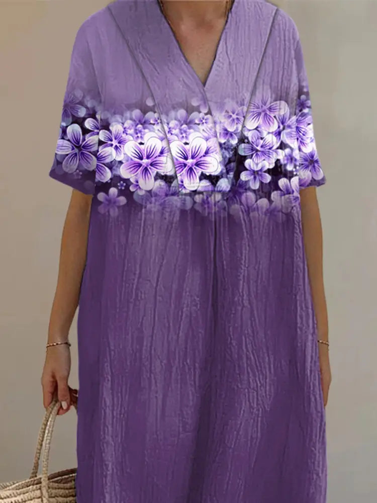 Women’s Purple Flowers Print Alzheimer’s Awareness Support Dress