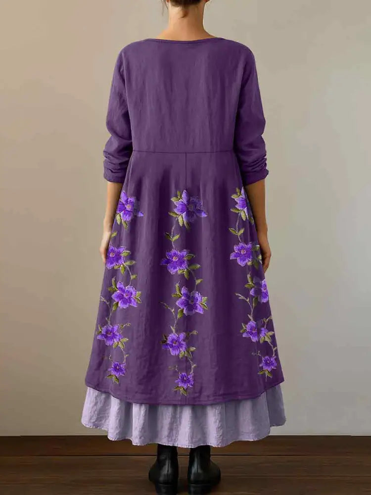 Women’s Purple Flowers Print Alzheimer’s Awareness Support Dress