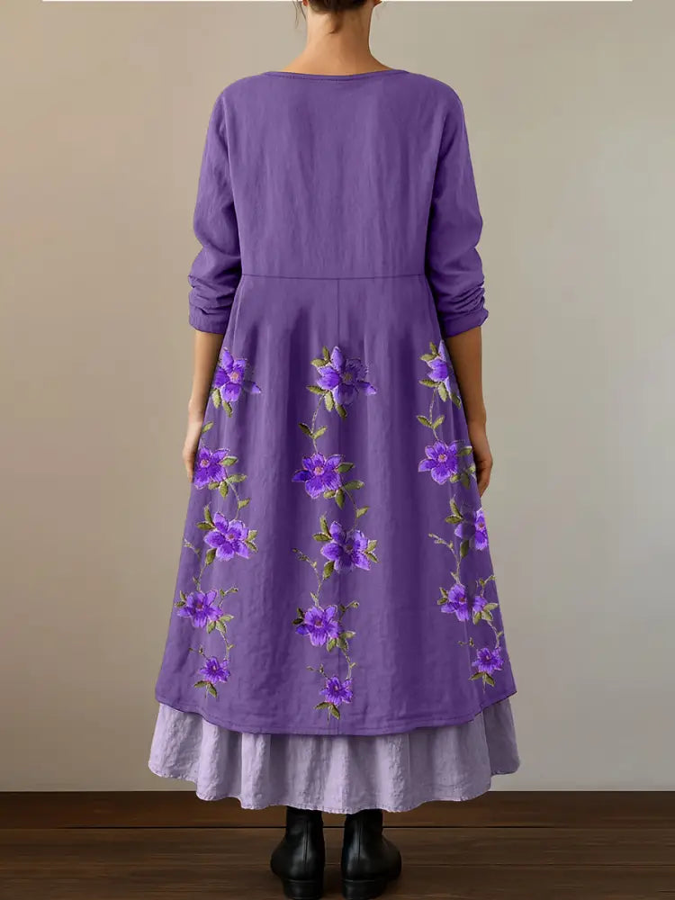 Women’s Purple Flowers Print Alzheimer’s Awareness Support Dress