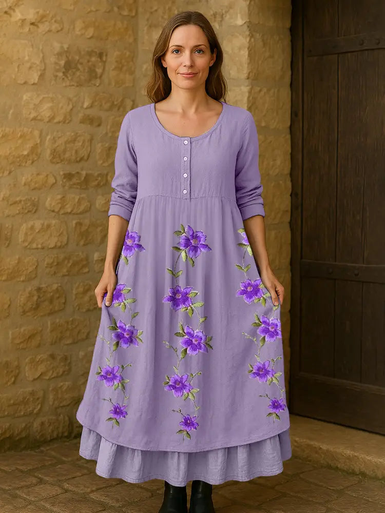 Women’s Purple Flowers Print Alzheimer’s Awareness Support Dress Lavender / S