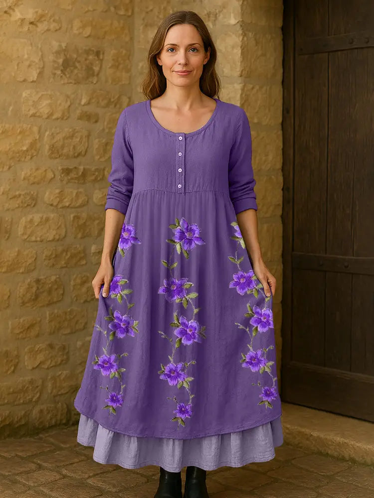 Women’s Purple Flowers Print Alzheimer’s Awareness Support Dress Purple / S