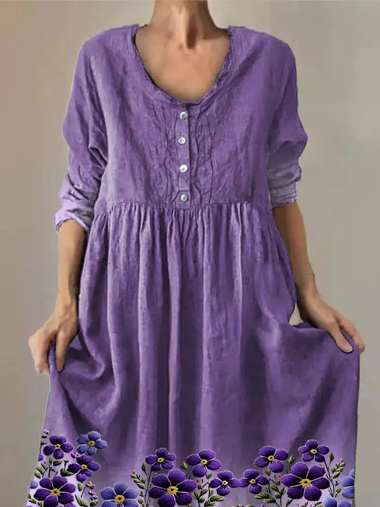 Women’s Purple Forget-Me-Not Floral Print Alzheimer’s Awareness Support Dress
