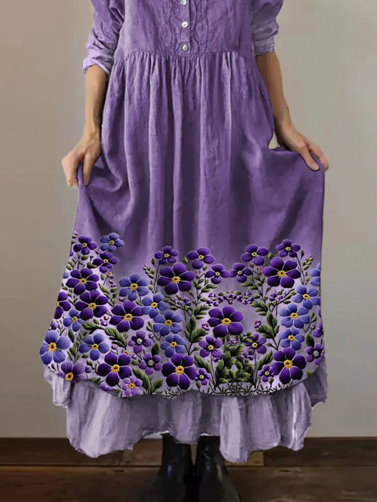 Women’s Purple Forget-Me-Not Floral Print Alzheimer’s Awareness Support Dress