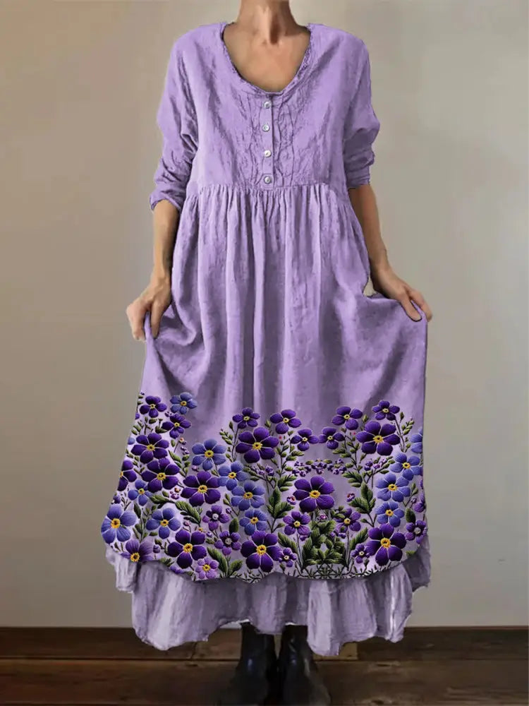 Women’s Purple Forget-Me-Not Floral Print Alzheimer’s Awareness Support Dress Lavender / S