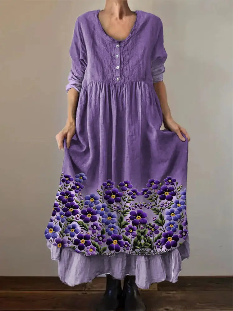 Women’s Purple Forget-Me-Not Floral Print Alzheimer’s Awareness Support Dress Purple / S