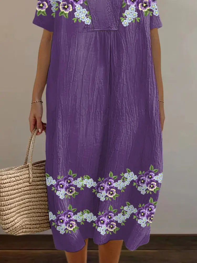 Women’s Purple Forget-Me-Not Flowers Print Alzheimer’s Awareness Support Dress