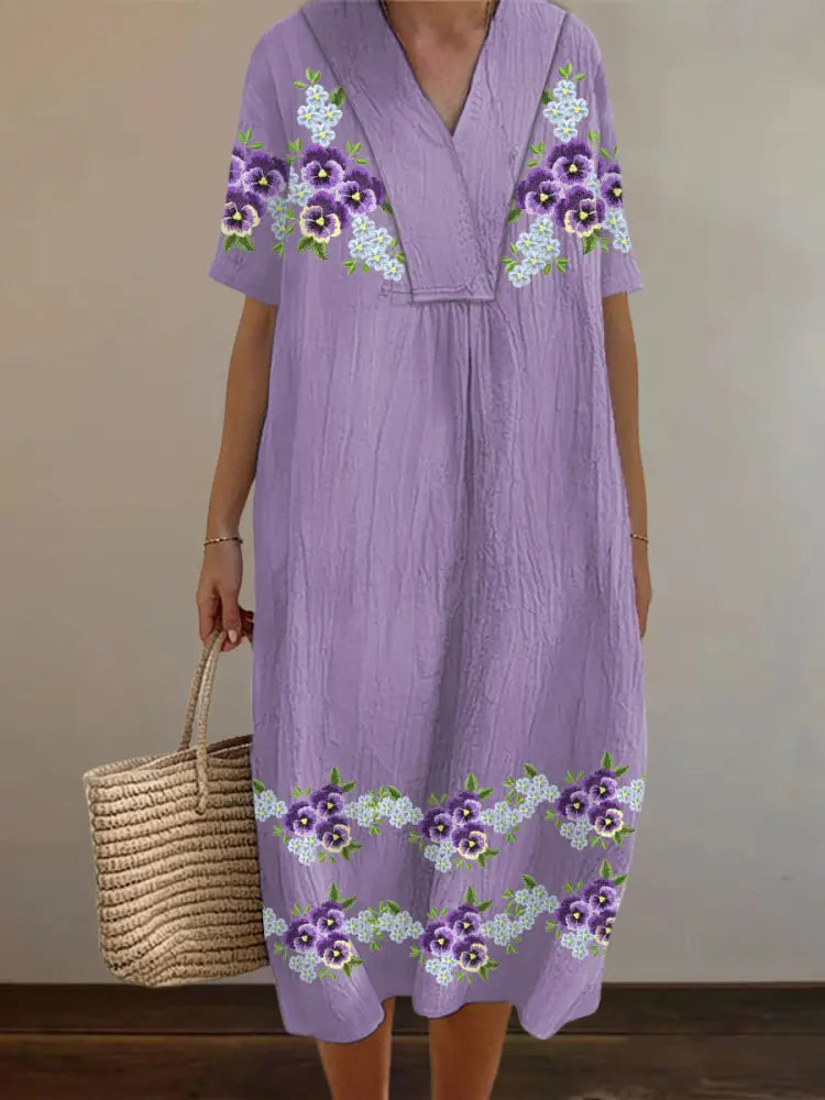 Women’s Purple Forget-Me-Not Flowers Print Alzheimer’s Awareness Support Dress Lavender / S