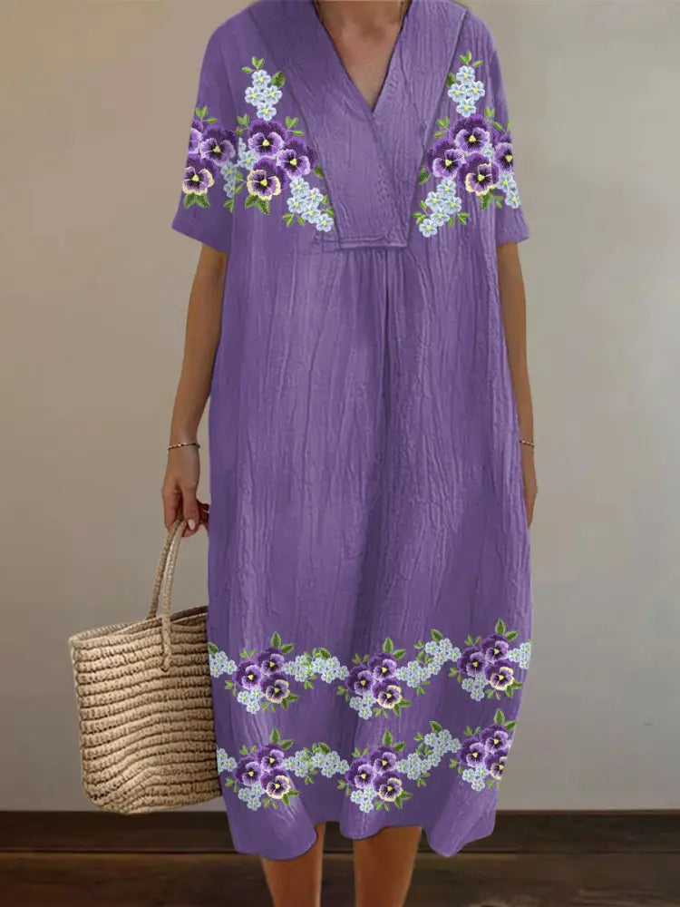 Women’s Purple Forget-Me-Not Flowers Print Alzheimer’s Awareness Support Dress Purple / S