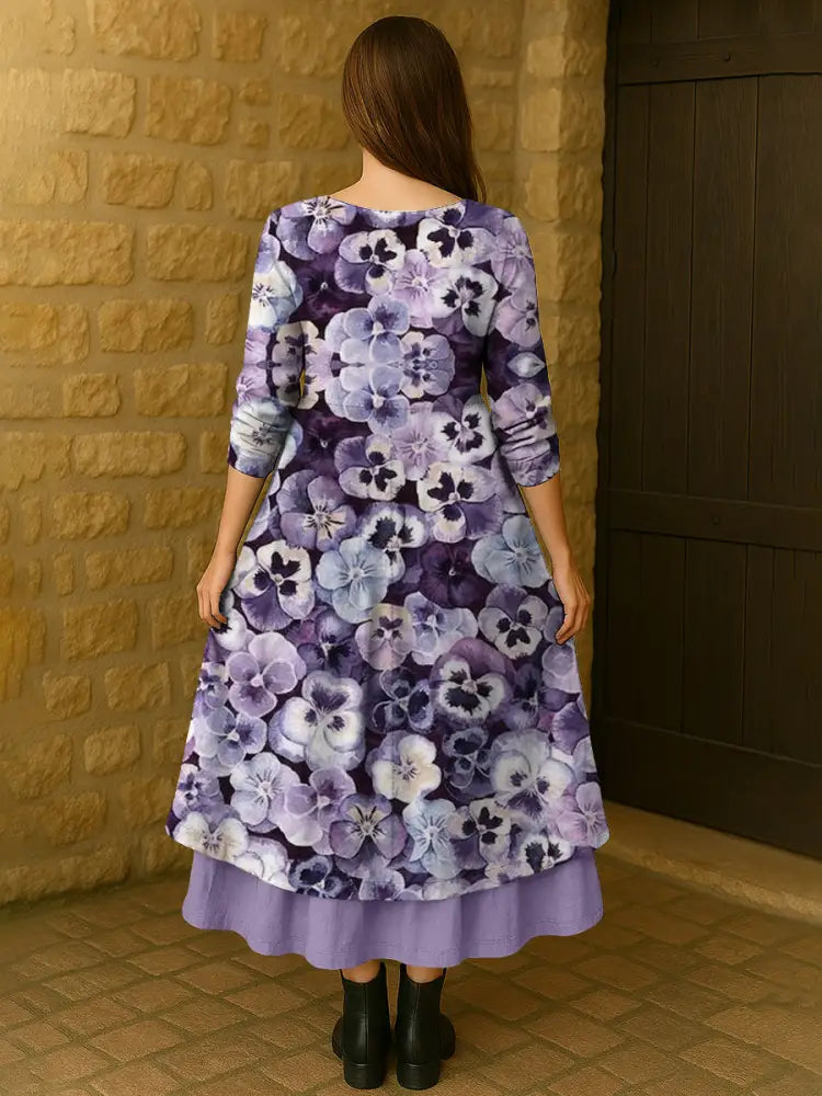 Women’s Purple Forget-Me-Not Print Alzheimer’s Awareness Support Dress