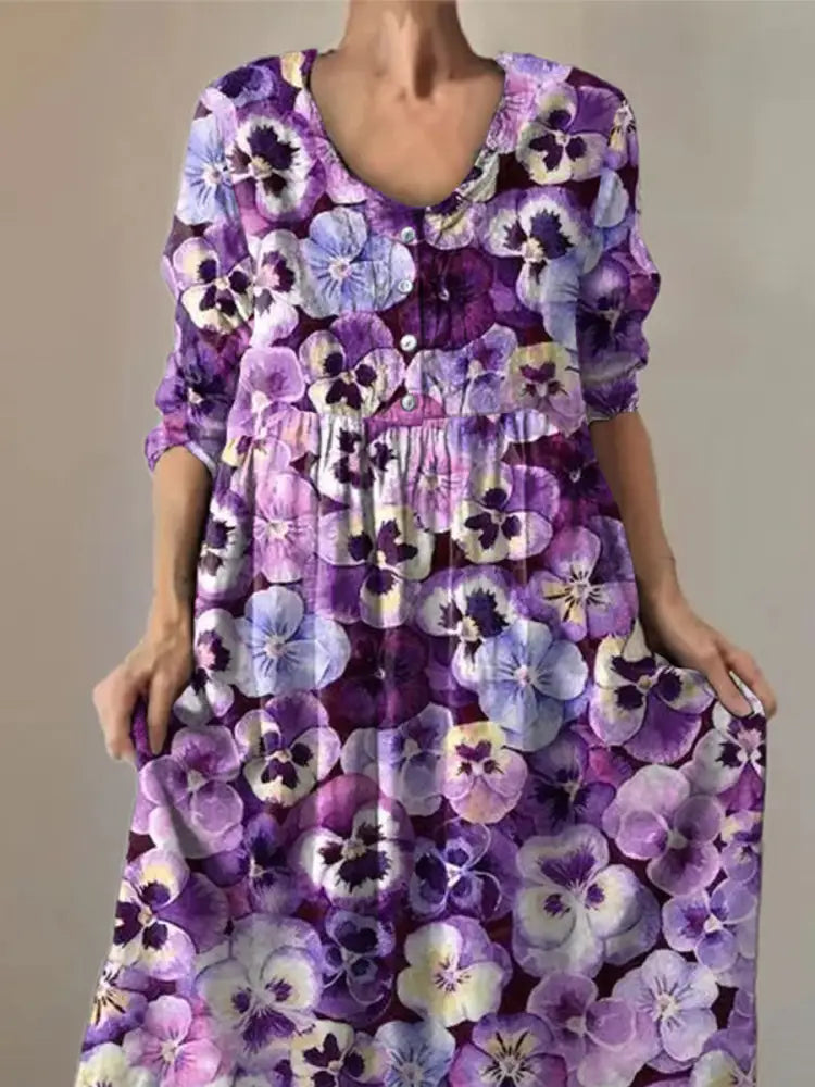 Women’s Purple Forget-Me-Not Print Alzheimer’s Awareness Support Dress